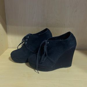 Suede Lace Up Wedge Booties